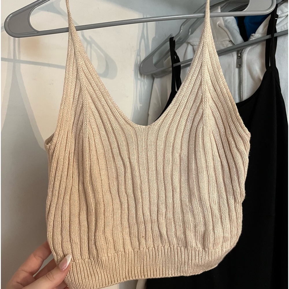 knit beige tank top
